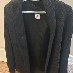 ZARA Black Ribbed Open-Front Cardigan